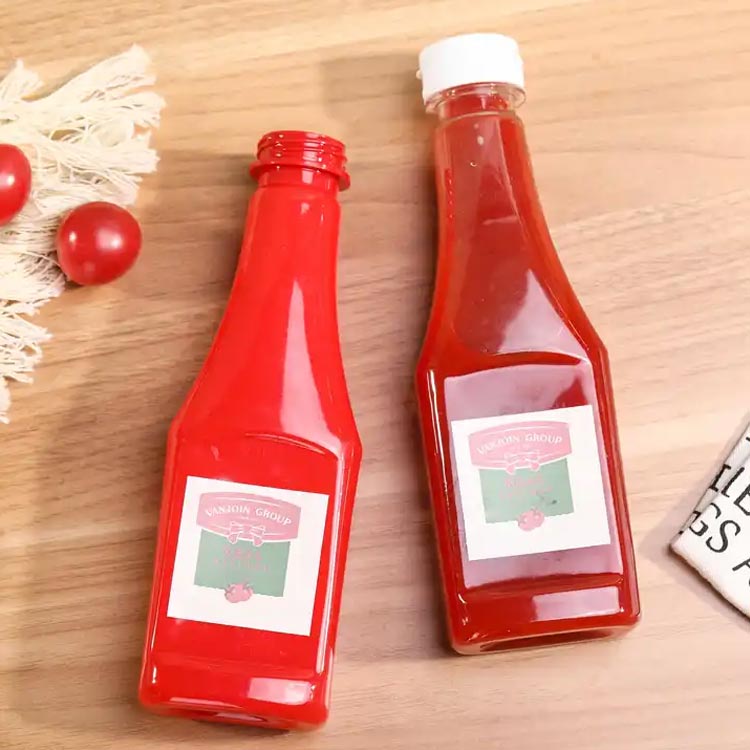Durable leak proof clear 300ml plastic ketchup and mustard squeeze bottles with flip top caps