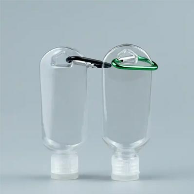 Travel size refillable 50ml plastic keychain bottles with flip top caps for lotions