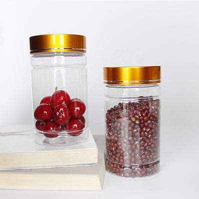 Best sale clear 250ml plastic kitchen storage jars with gold lids wholesale