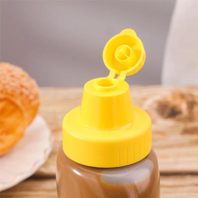 Custom empty squeezable 14oz plastic mustard and ketchup bottles with dispenser caps