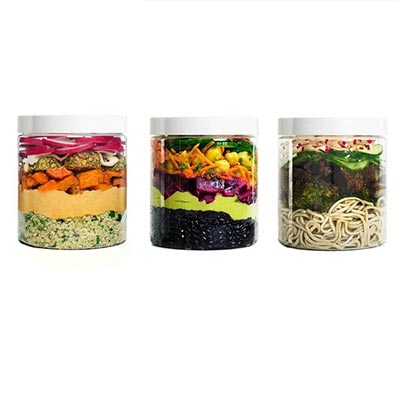 Factory price wide mouth clear 32oz plastic salad jars with screw lids 