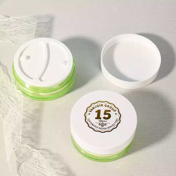 Bulk sale 80ml green plastic sample jars with lids for cosmetic packaging
