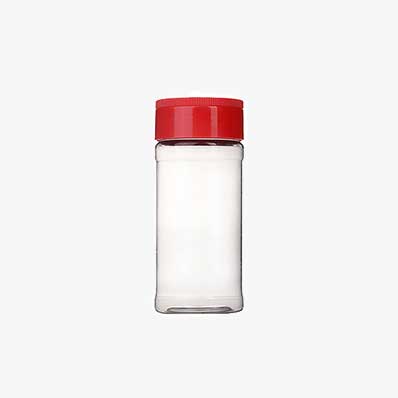 Empty 110ml pet plastic shaker jars with red shaker lid for storing spice herbs and seasoning powder