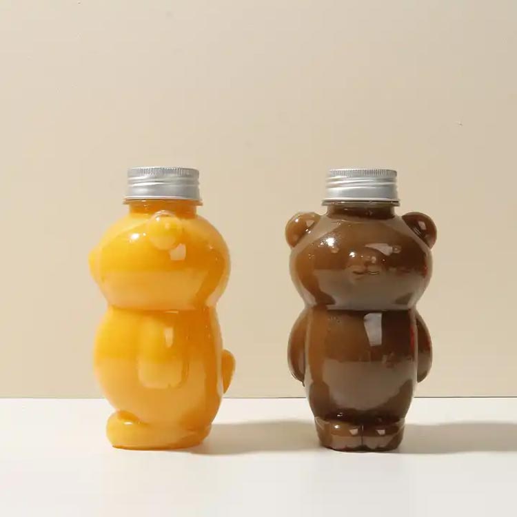 BPA free 350ml plastic teddy bear juice bottles with straw for China supplier