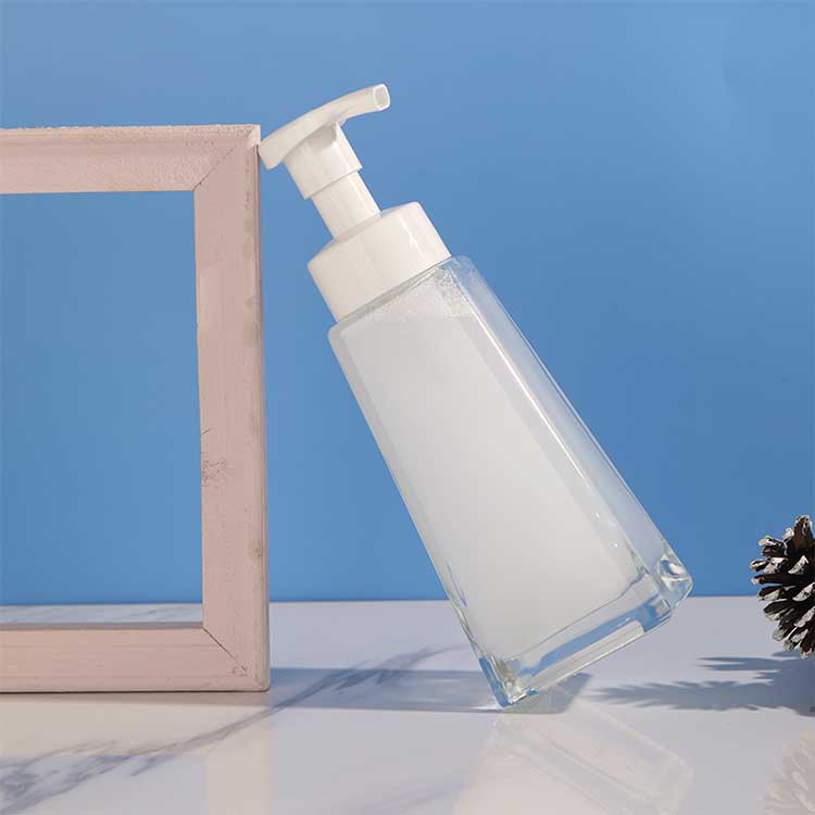 Refillable small 350ml glass shampoo and conditioner bottles with foam dispenser