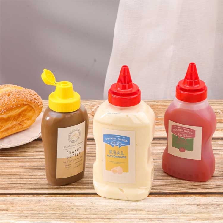 Food grade refillable pet 12oz ketchup mustard dispenser for ketchup mustard mayo hot sauces syrup