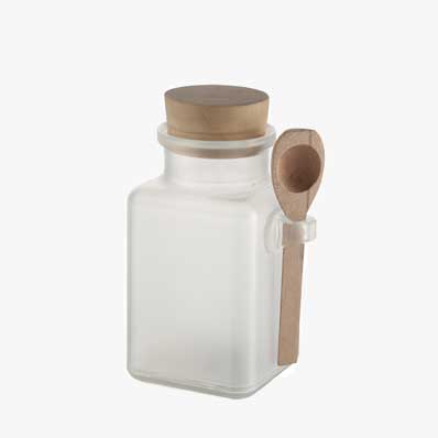 Wholesale 100ml 200ml 300ml square plastic bath salt jars with wood spoon