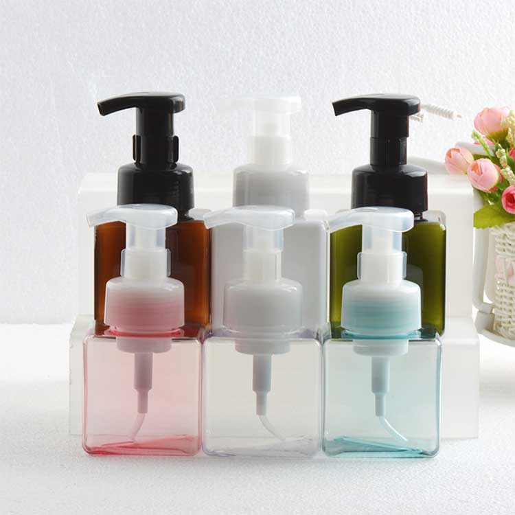 Small square 250ml 500ml plastic gel pump bottles for hand gel and shower gel
