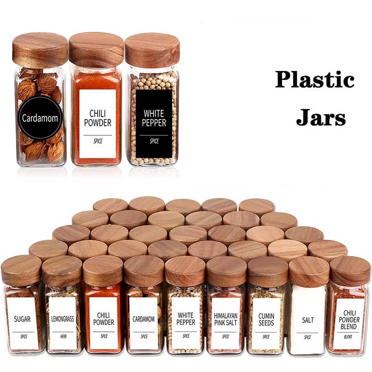 Factory price clear square 4oz plastic spice jar with bamboo lid wholesale