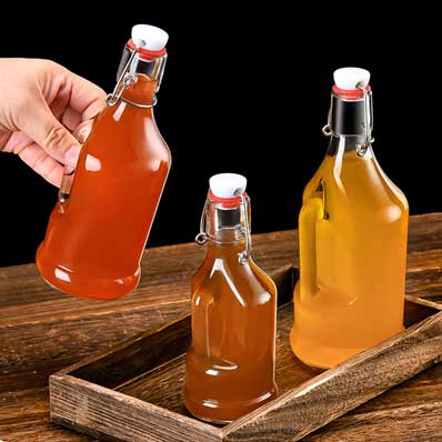 Airtight reusable home brew bottle swing top glass bottle with handle for juice kombucha beer kiefer