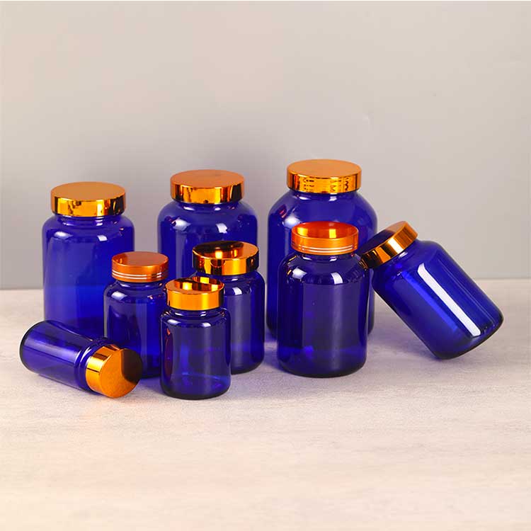 Childproof 120ml cobalt blue glass pharmacy bottles with screw cap