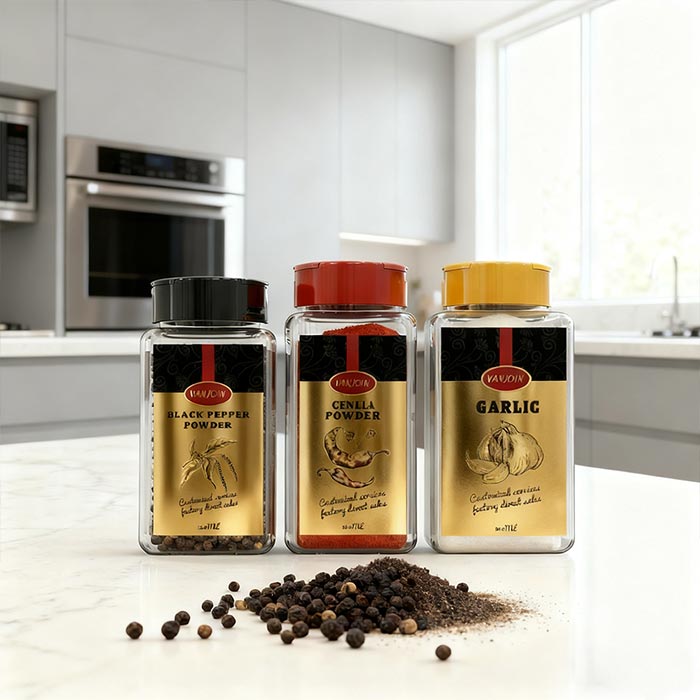 Plastic Spice Jars with Black Cap, square Plastic Spice Bottles Empty Seasoning Containers for Storing Spice, Herbs and Powders