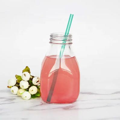 Reusable 16oz Glass Juice Bottles with Lids square drinking bottles wholesale for Milk Kombucha Smoothies