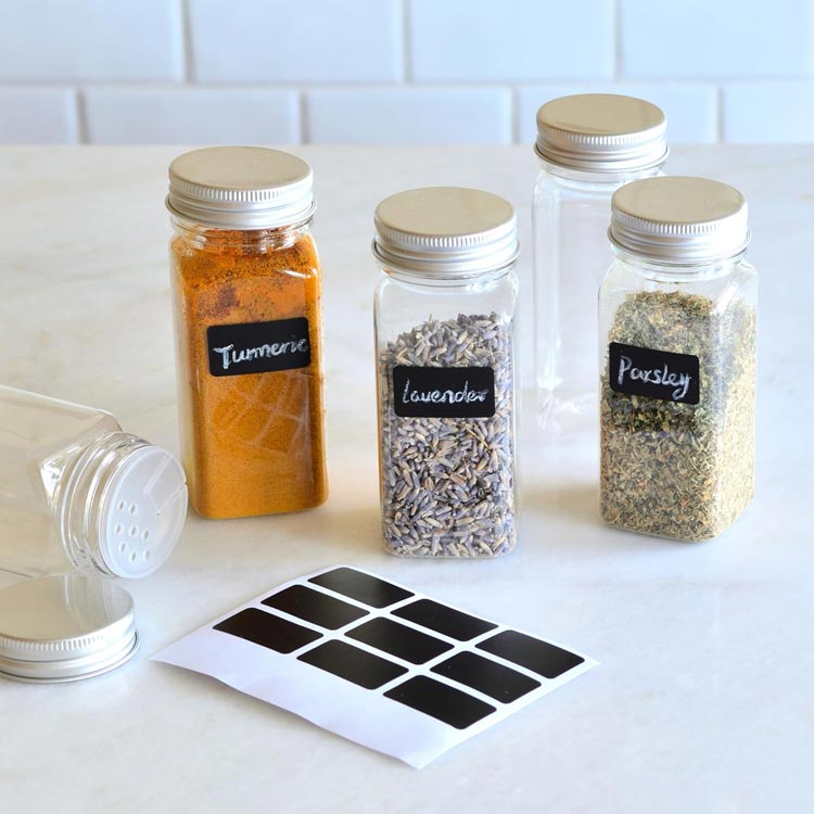 Factory price clear square 4oz plastic spice jar with aluminum lid wholesale