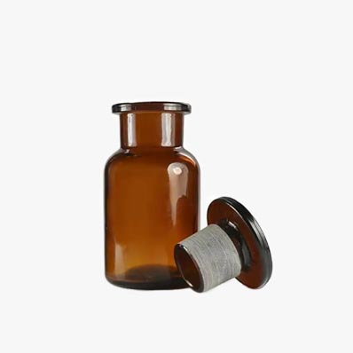 Wide mouth small 250ml amber glass reagent bottle with ground stopper