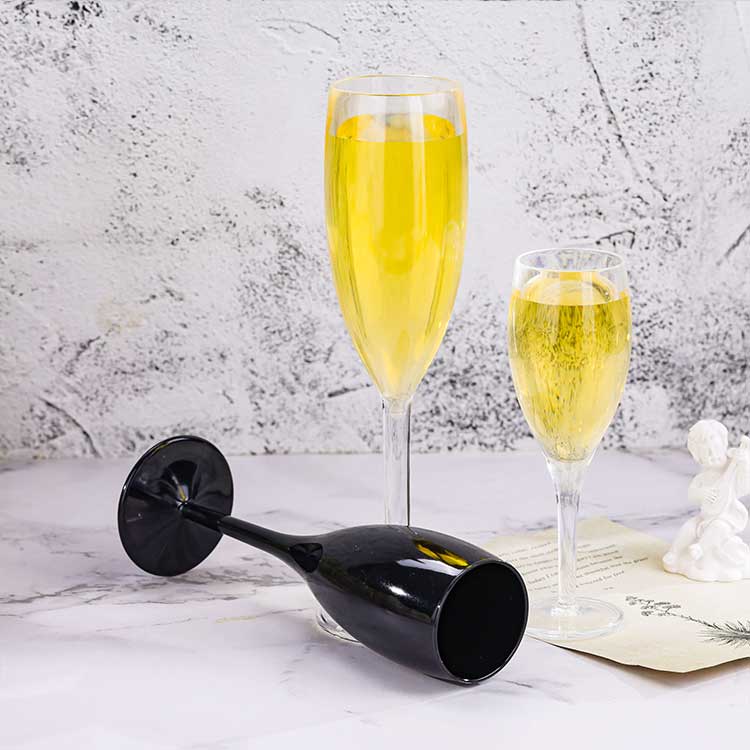 Disposable party glasses unbreakable 12oz black plastic goblets for champagne