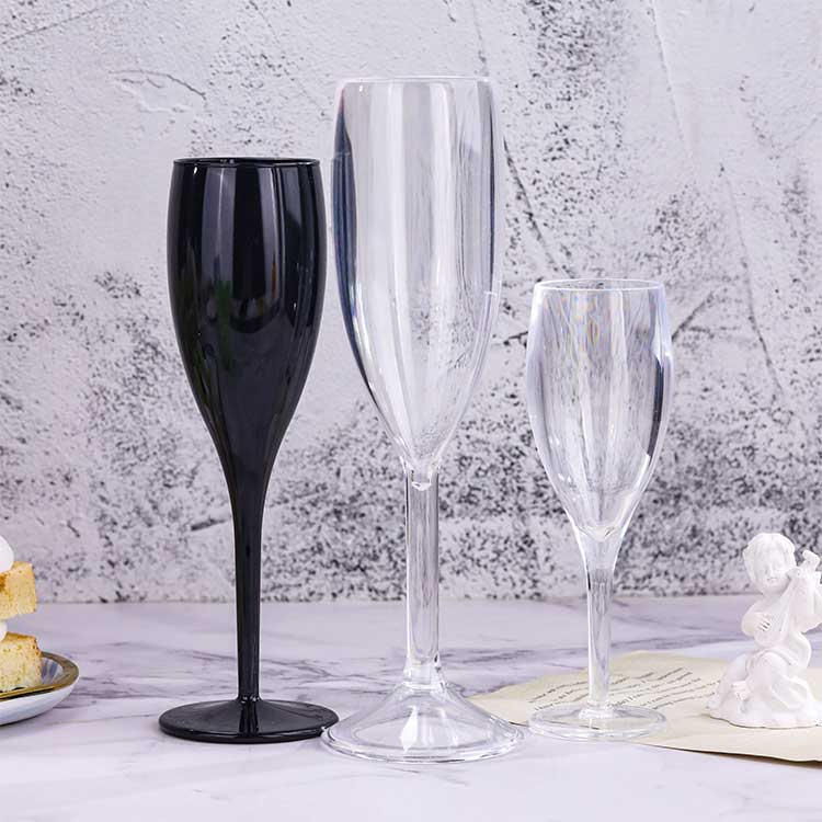 Disposable party glasses unbreakable 12oz black plastic goblets for champagne