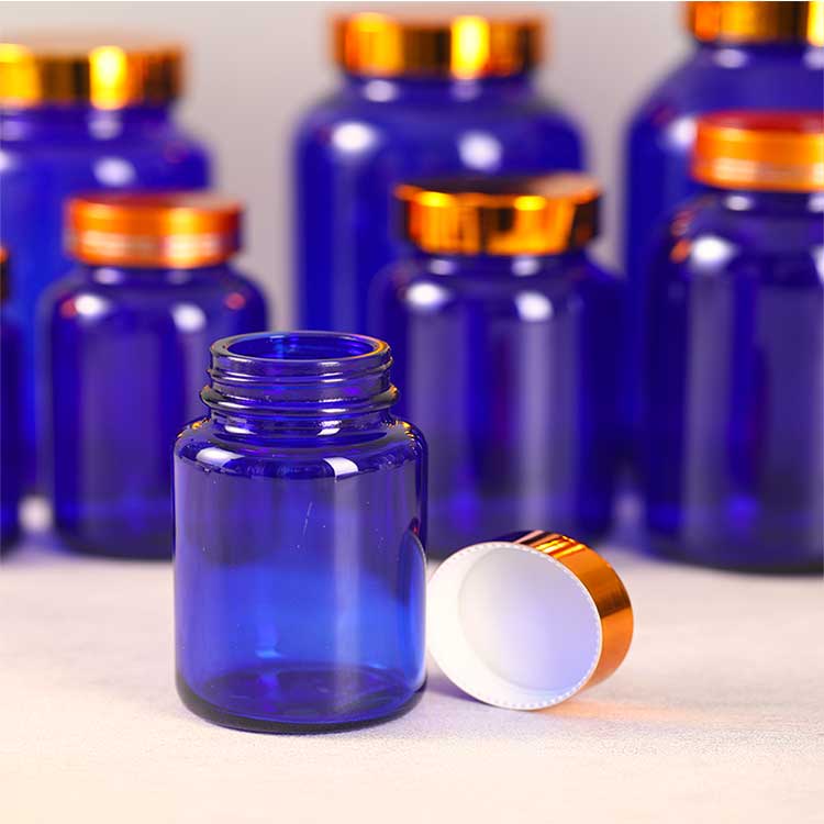 Childproof 120ml cobalt blue glass pharmacy bottles with screw cap