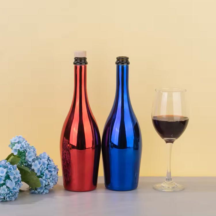 Wholesale empty 750ml colored glass wine bottles with corked lids