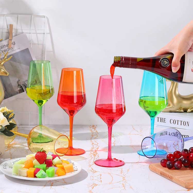Colored plastic goblets stemmed drinking glasses reusable wine glasses set drinkware for party wedding