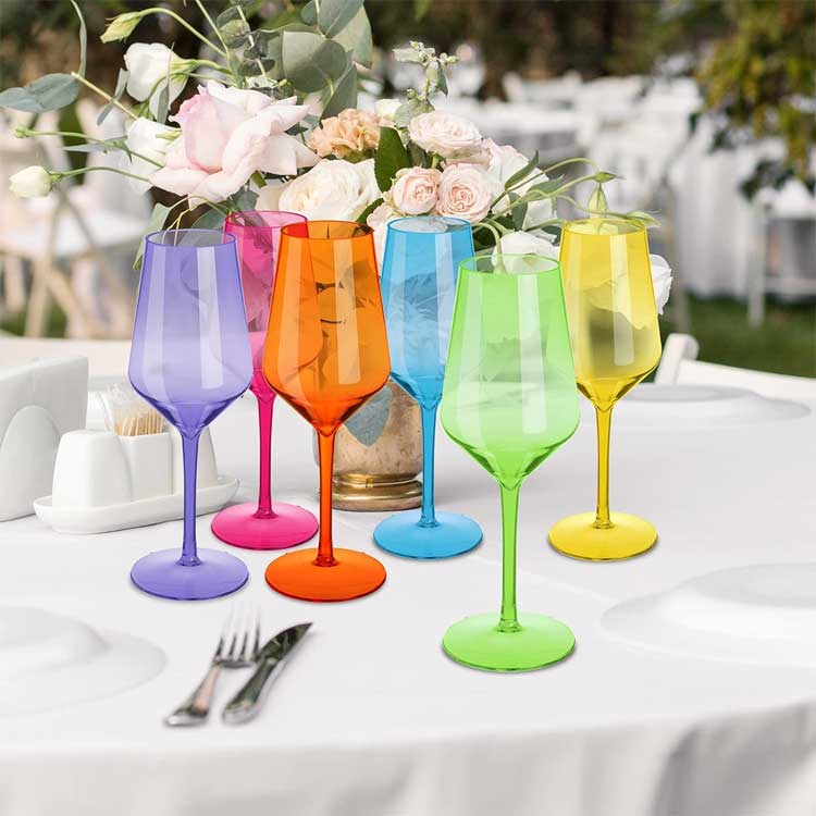 Colored plastic goblets stemmed drinking glasses reusable wine glasses set drinkware for party wedding