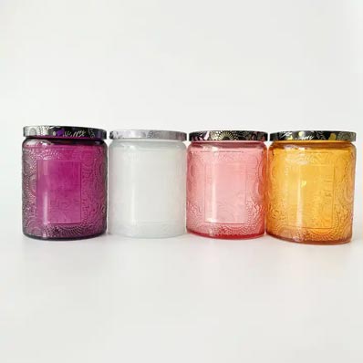 Luxury straight side private label 100ml 250ml embossed glass candle jars with lids for scented cand