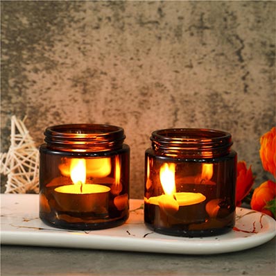 Factory direct custom label 100ml glass amber candle jar with lid