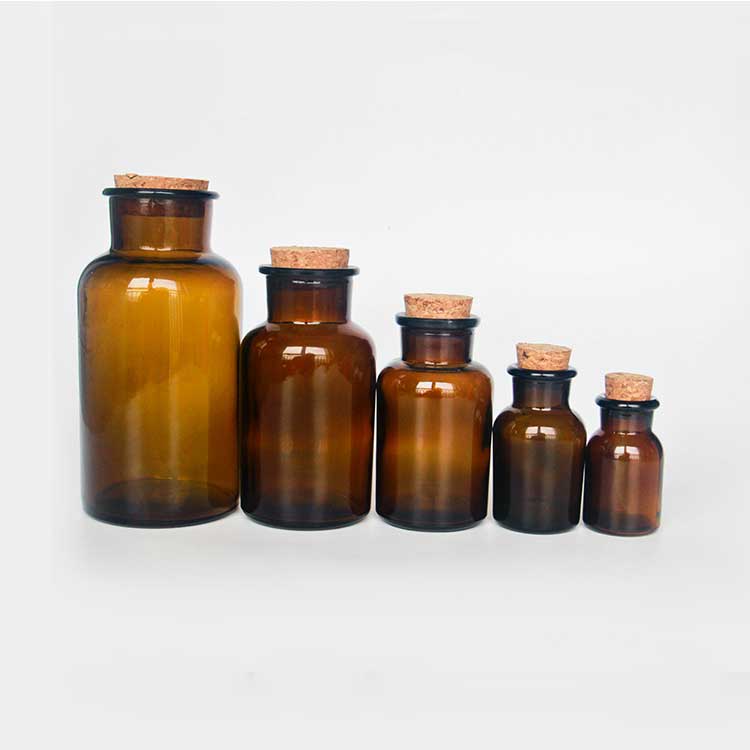 Multi-purpose 500ml amber glass apothecary bottles with cork