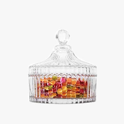 Luxury small 220ml decorative glass candy storage jars with lids for party