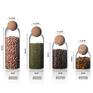 Custom sizes and shapes clear 500ml glass coffee bean jars with ball corked lids