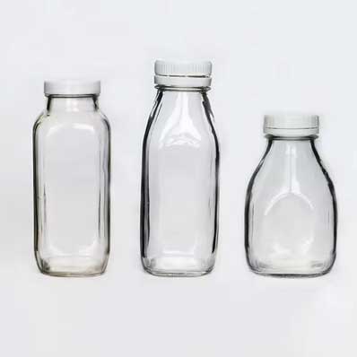 Custom label clear square 16oz glass dairy bottles with tamper evident caps