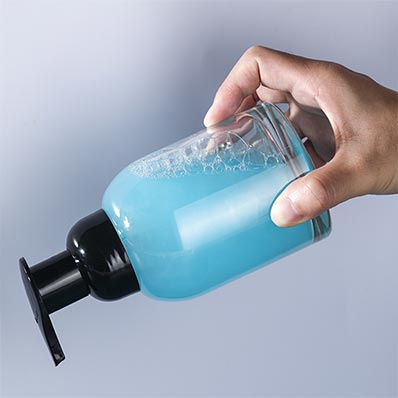 Free sample best 250ml glass foam soap bottle with black pump