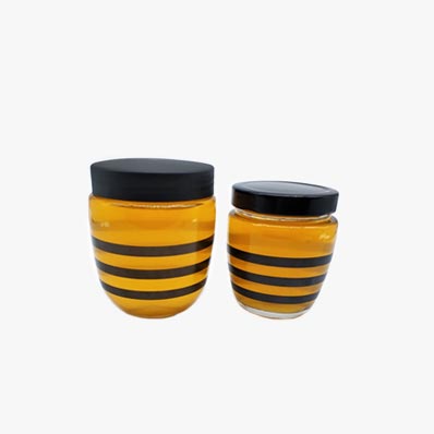 Unique design bee shaped 240ml 400ml glass honey storage jar with screw cap and dipper