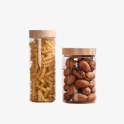 Factory price bulk sale clear 500ml glass jar with bamboo screw lid