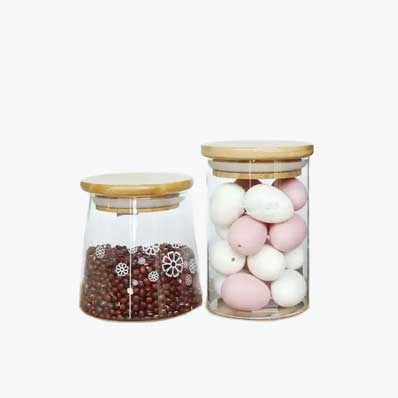 Airtight clear glass kitchen jars with bamboo lids for supplier direct