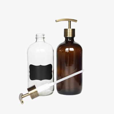 Refillable amber/clear 16oz glass lotion bottles with pump from supplier