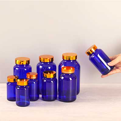 Childproof 120ml cobalt blue glass pharmacy bottles with screw cap