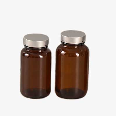 Wide mouth 2oz 4oz amber glass pill bottles with aluminum lined caps