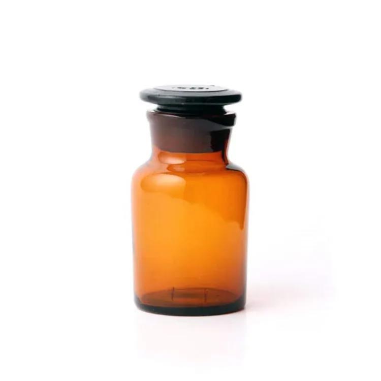 Wide mouth small 250ml amber glass reagent bottle with ground stopper