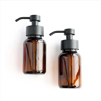 High quality 250ml amber glass soap bottle with metal dispenser for hand sanitizer/soap/liquor liqui