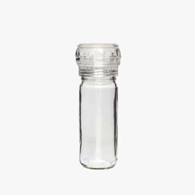 Best clear mini 100ml glass spice bottle with plastic grinder top for spice pepper