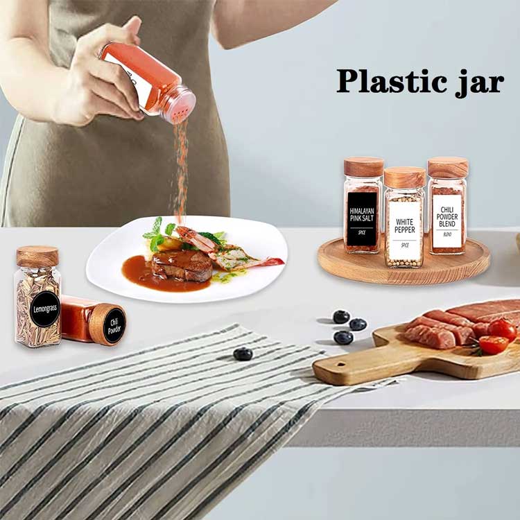 Factory price clear square 4oz glass spice jar with bamboo lid wholesale