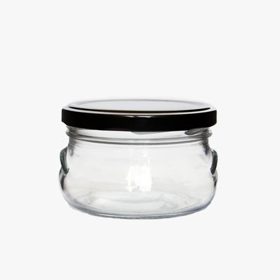 Food grade clear 8oz glass tureen jar with gold lid wholesale