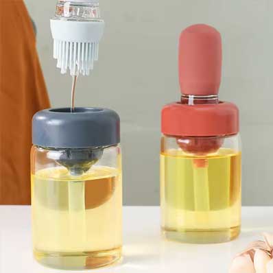 Food grade kitchen silicone dropper measuring olive oil vinegar dispenser glass oil drizzle bottle