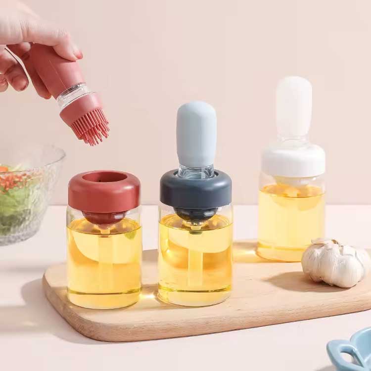 Food grade kitchen silicone dropper measuring olive oil vinegar dispenser glass oil drizzle bottle