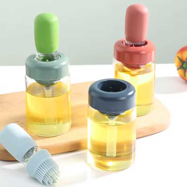 Food grade kitchen silicone dropper measuring olive oil vinegar dispenser glass oil drizzle bottle