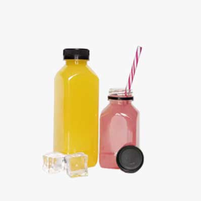 Eco friendly clear square 2oz pla plastic bottles with black caps