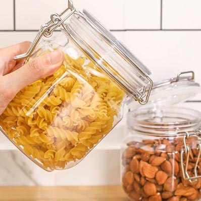 Wide mouth clear 750ml plastic airtight jars with hinged lids