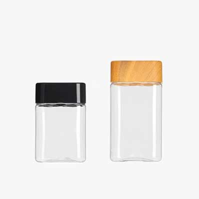 Factory price clear square 350ml 500ml plastic biscuit jars with bamboo lids