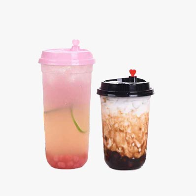 New design U shaped 16oz disposable plastic bubble tea cups with dome lids